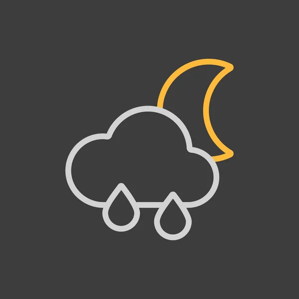 Nube Pioggia Con Gocce Pioggia Icona Vettoriale Luna Sfondo Scuro — Vettoriale Stock