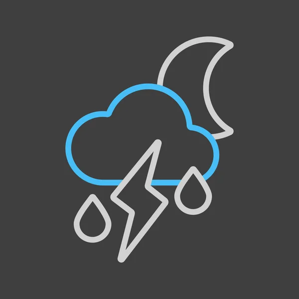 Moon Cloud Fall Rain Lightning Vector Icon Dark Background Meteorology — Stock Vector