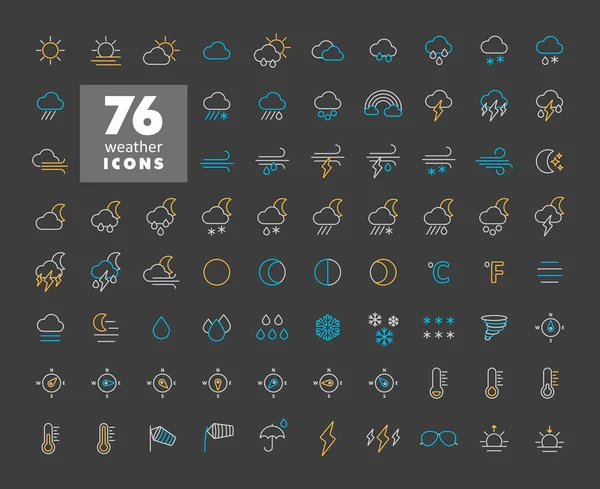 Vector Weather Forecast Icon Set Dark Background Meteorology Sign Graph — Stock Vector