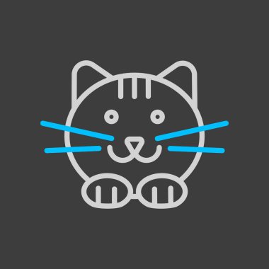 Koyu arkaplanda kedi vektör simgesi. Evcil hayvan işareti. Evcil hayvan ve veteriner web sitesi ve uygulama tasarımı, logo, uygulama, UI için grafik sembolü