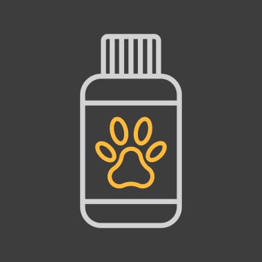Karanlık arka planda evcil hayvan şampuanı vektör simgesi. Evcil hayvan işareti. Evcil hayvan ve veteriner web sitesi ve uygulama tasarımı, logo, uygulama, UI için grafik sembolü