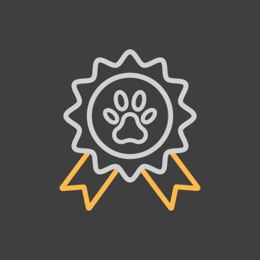 Evcil hayvanlar koyu arkaplanda rosette vektör ikonu ödülü. Evcil hayvan işareti. Evcil hayvan ve veteriner web sitesi ve uygulama tasarımı, logo, uygulama, UI için grafik sembolü