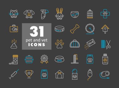 Evcil hayvan ve veteriner vektör simgesi koyu arkaplanda. Evcil hayvan ve veteriner web sitesi ve uygulama tasarımı, logo, uygulama, UI için grafik sembolü