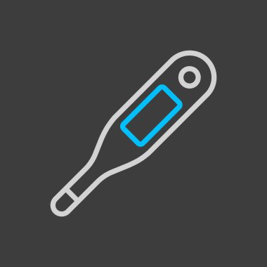 Karanlık arka planda elektronik medikal termometre vektör ikonu. İlaç ve tıbbi destek işareti. Tıbbi web sitesi ve uygulama tasarımı için grafik sembolü, logo, uygulama, UI