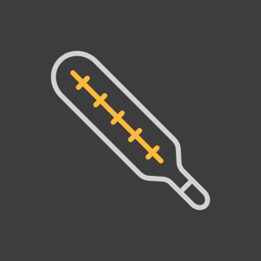 Karanlık arka planda civa tıbbi termometre vektör ikonu. İlaç ve tıbbi destek işareti. Tıbbi web sitesi ve uygulama tasarımı için grafik sembolü, logo, uygulama, UI