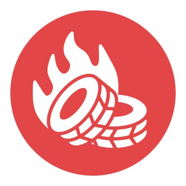 İki yalancı, yanan lastik devrimci barikat vektör beyaz sembol. Gösteri, protesto, grev, devrim