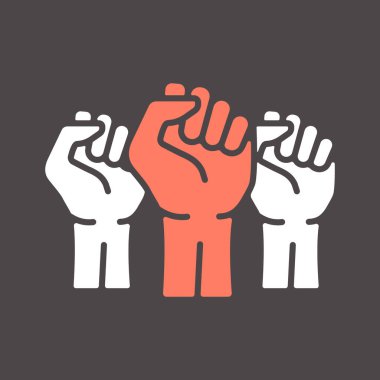 Protesto vektörü sembolü olarak üç sıkılmış yumruk. Protesto, güç, özgürlük, devrim, isyan, isyan konsepti