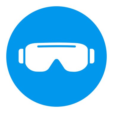 Biyoloji, göz koruyucusu vektör beyaz sembol. Bilimsel laboratuvar gözlükleri. İlaç işareti var. Tıbbi web sitesi ve uygulama tasarımı için grafik sembolü, logo, uygulama, UI