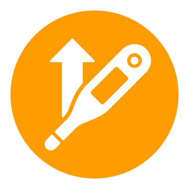 Termometre vektör beyaz glyph ikonu ile artan sıcaklık. Tıbbi işaret. Coronavirus. Tıbbi web sitesi ve uygulama tasarımı için grafik sembolü, logo, uygulama, UI