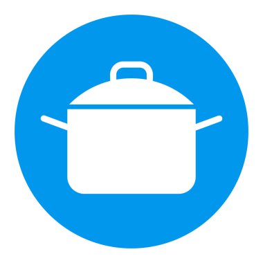 Tencerenin beyaz kabartma simgesi. Tencere ya da tava işareti. Yemek pişirme web sitesi tasarımı, logo, uygulama, UI için grafik sembolü