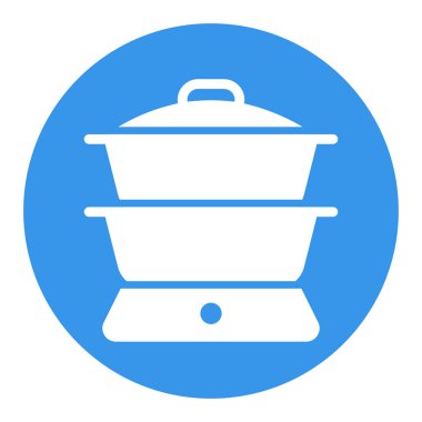 Çift kazan vektörü beyaz kabartma simgesi. Mutfak aletleri. Yemek pişirme web sitesi tasarımı, logo, uygulama, UI için grafik sembolü