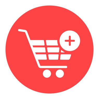 Alışveriş arabası beyaz simge artı ile. El arabasından ekle. E-ticaret tabelası. Web sitenizin tasarımı için grafik sembolü, logo, uygulama, UI. Vektör illüstrasyonu, EPS10.