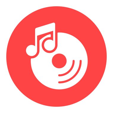 Disk ve müzik notası vektör beyaz glyph simgesi. Müzik işareti. Müzik ve ses web sitesi için grafik sembolü ve uygulama tasarımı, logo, uygulama, UI