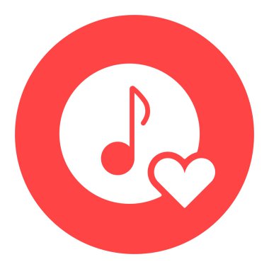 Müzik nota simgesi, kalp işaretli beyaz müzik sembolü. Müzik ikonu gibi. Müzikal not simgesi ve favori, aşk, bakım sembolü gibi.