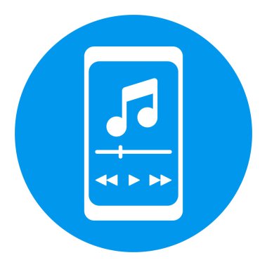 Müzik çalar uygulamalı akıllı telefon vektör beyaz glyph simgesi. Müzik işareti. Müzik ve ses web sitesi için grafik sembolü ve uygulama tasarımı, logo, uygulama, UI