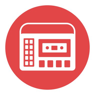 Kasetçalar 70 'lerin müziği. Retro kaset kaydedici vektör beyaz glyph simgesi. Müzik ve ses web sitesi için grafik sembolü ve uygulama tasarımı, logo, uygulama, UI