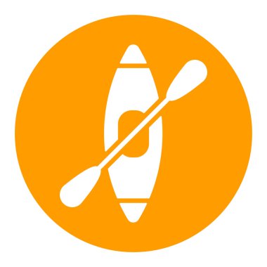 Kürek vektörü beyaz glifli kano. Kamp tabelası. Seyahat ve turizm web sitesi ve uygulama tasarımı, logo, uygulama, UI için grafik sembolü