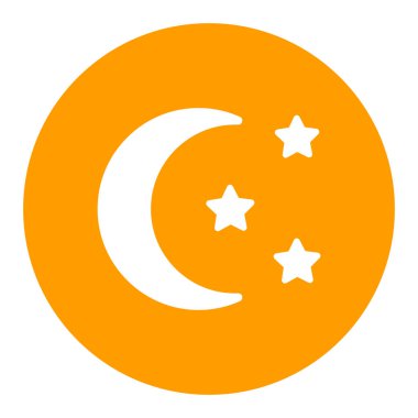 Ay ve yıldız vektörü beyaz sembol. Kamp ve yürüyüş işareti. Seyahat ve turizm web sitesi ve uygulama tasarımı, logo, uygulama, UI için grafik sembolü