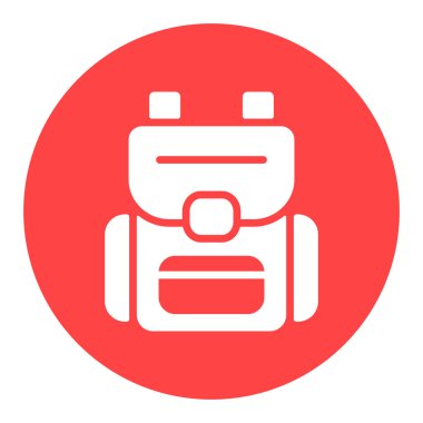 Kamp sırt çantası vektör beyaz glyph simgesi. Kamp ve yürüyüş işareti. Seyahat ve turizm web sitesi ve uygulama tasarımı, logo, uygulama, UI için grafik sembolü