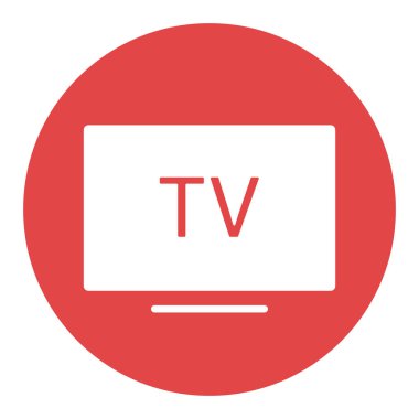 Akıllı TV düz vektör beyaz sembol. Ev elektriği web sitesi ve uygulama tasarımı, logo, uygulama, UI için grafik sembolü