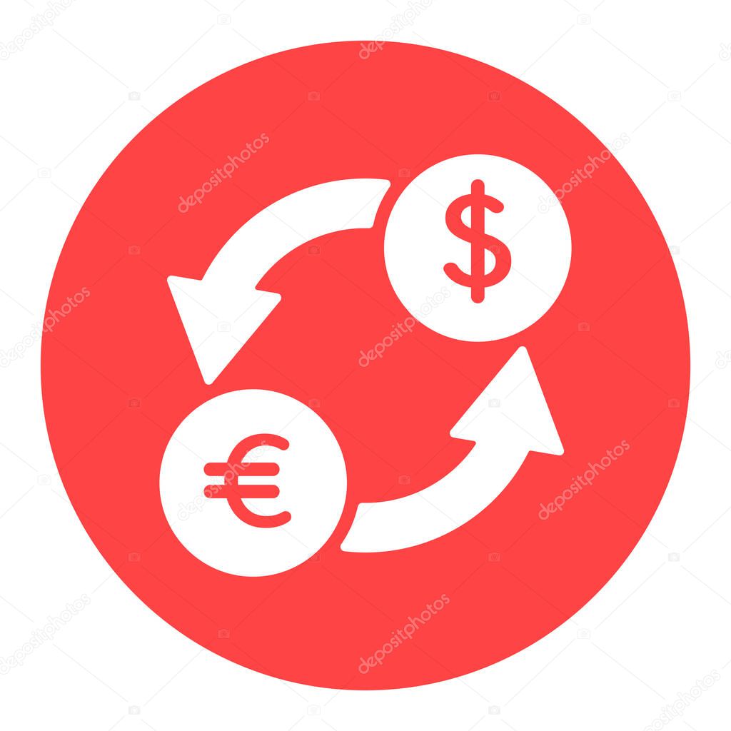 Currency exchange flat vector white glyph icon. Graph symbol for travel and tourism web site and apps design, logo, app, UI