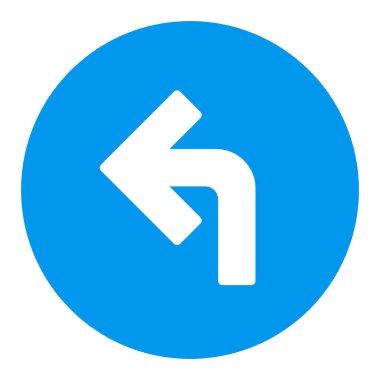 Beyaz ok vektör simgesini sola çevir. Navigasyon işareti. Seyahat ve turizm web sitesi ve uygulama tasarımı, logo, uygulama, UI için grafik sembolü