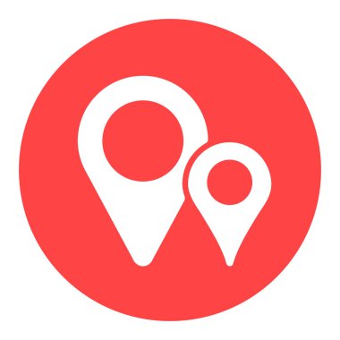 İki iğne haritalı beyaz sembol. Harita işaretleyici. Harita işaretleyicileri. GPS konum sembolü. Navigasyon işareti. Seyahat ve turizm web sitesi ve uygulamalar için grafik sembolü, logo, uygulama, UI