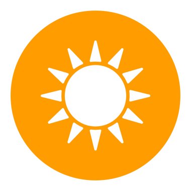 Güneş vektörü beyaz kabartma simgesi. Hava durumu. Seyahat ve turizm web sitesi ve uygulama tasarımı, logo, uygulama, UI için grafik sembolü