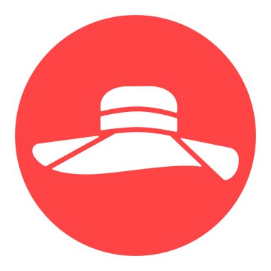 Kadın yaz şapkası vektör beyaz sembol. Kız plaj şapkası. Yaz tabelası. Seyahat ve turizm web sitesi ve uygulama tasarımı, logo, uygulama, UI için grafik sembolü