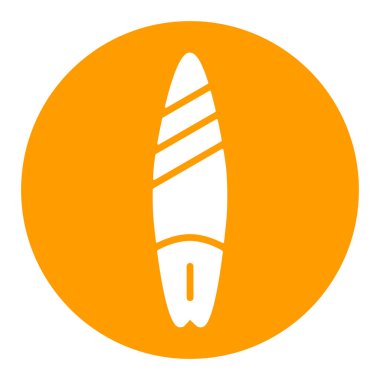 Sörf tahtası düz vektör beyaz sembol. Yaz tabelası. Seyahat ve turizm web sitesi ve uygulama tasarımı, logo, uygulama, UI için grafik sembolü