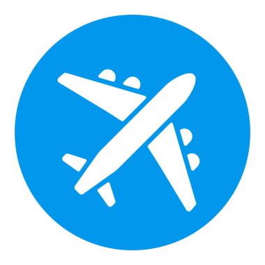 Uçak ya da düzlem düz vektör beyaz sembol. Seyahat ve turizm web sitesi ve uygulama tasarımı, logo, uygulama, UI için grafik sembolü