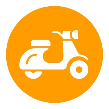 Scooter moped düz vektör beyaz sembol. Seyahat ve turizm web sitesi ve uygulama tasarımı, logo, uygulama, UI için grafik sembolü