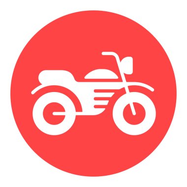 Motosiklet düz vektör beyaz sembol. Seyahat ve turizm web sitesi ve uygulama tasarımı, logo, uygulama, UI için grafik sembolü