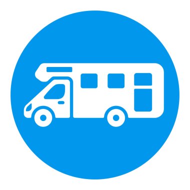 Mobil ev karavan karavan karavan aracı düz vektör beyaz simge simgesi. Seyahat ve turizm web sitesi ve uygulama tasarımı, logo, uygulama, UI için grafik sembolü