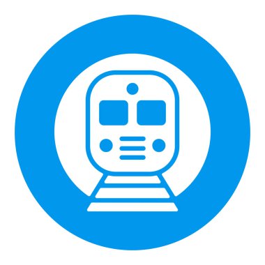 Metro metro treni düz vektör beyaz sembol. Seyahat ve turizm web sitesi ve uygulama tasarımı, logo, uygulama, UI için grafik sembolü