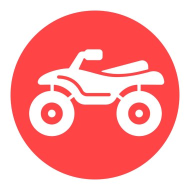 ATV sürücüsü, Dörtlü bisiklet düz vektör beyaz sembol. Seyahat ve turizm web sitesi ve uygulama tasarımı, logo, uygulama, UI için grafik sembolü