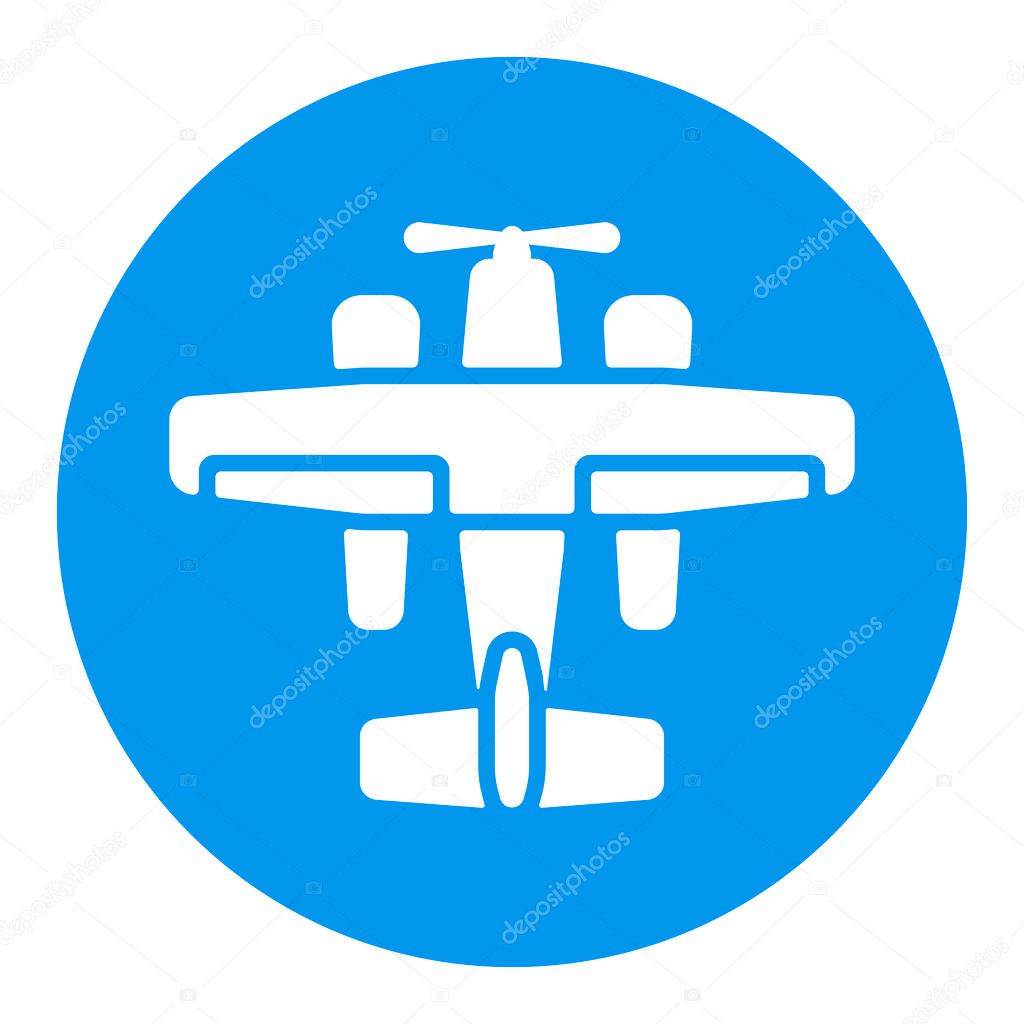 Small amphibian seaplane, plane flat vector white glyph icon. Graph symbol for travel and tourism web site and apps design, logo, app, UI