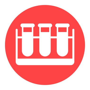 Test tüpleri vektör beyaz kabartma simgesi. İlaç ve sağlık sigortası, tıbbi destek işareti. Tıbbi web sitesi ve uygulama tasarımı için grafik sembolü, logo, uygulama, UI
