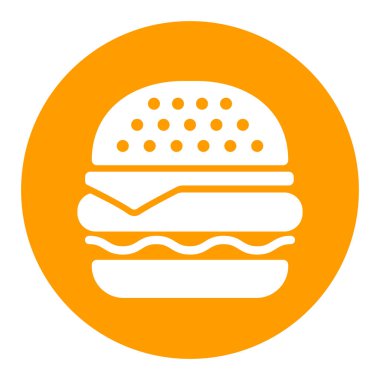 Hamburger vektörü beyaz kabartma simgesi. Fast food burcu. Yemek pişirme web sitesi ve uygulama tasarımı, logo, uygulama, UI için grafik sembolü