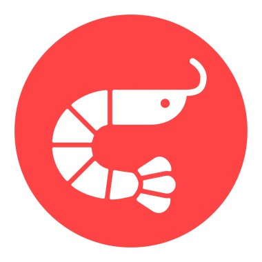 Karides vektör deniz ürünleri beyaz kabartma simgesi. Fast food burcu. Yemek pişirme web sitesi ve uygulama tasarımı, logo, uygulama, UI için grafik sembolü