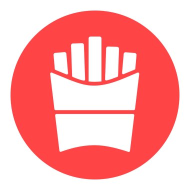 Patates kızartması vektör beyaz kabartma simgesi. Fast food burcu. Yemek pişirme web sitesi ve uygulama tasarımı, logo, uygulama, UI için grafik sembolü