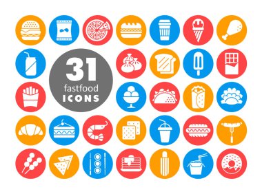 Fast food, Food Court vektörü, beyaz sembol. Yemek pişirme web sitesi ve uygulama tasarımı, logo, uygulama, UI için grafik sembolü