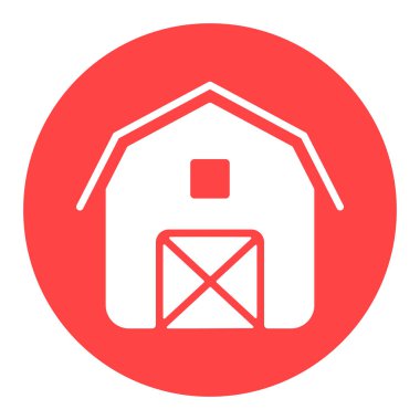 Beyaz ahır sembolü. Çiftlik hayvanı işareti. Web sitenizin tasarımı için grafik sembolü, logo, uygulama, UI. Vektör illüstrasyonu