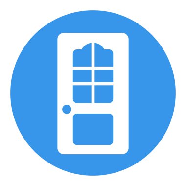 Oda kapısı vektör beyaz sembol. İnşaat, onarım ve inşaat. Web sitenizin tasarımı için grafik sembolü, logo, uygulama, UI