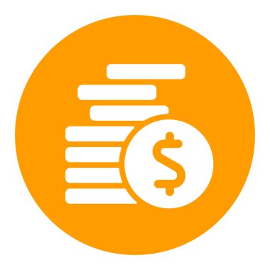 Madeni paralar ana hatlı vektör illüstrasyonu. Bozuk paralar yığılmış beyaz sembol. Finansal tabela. Web sitenizin tasarımı için grafik sembolü, logo, uygulama, UI