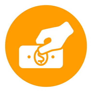 El ele tutuşan para ya da ana hatlı beyaz sembol. Parayla el sıkışmak ya da parayı düz bir şekilde vermek. Web sitenizin tasarımı, uygulaması, UI için grafik sembolü