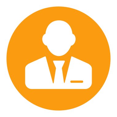 Takım elbiseli bir adamın kullanıcı simgesi. Beyaz simge simgesi. İş tabelası. Web sitenizin tasarımı için grafik sembolü, logo, uygulama, UI. Vektör illüstrasyonu, EPS10.