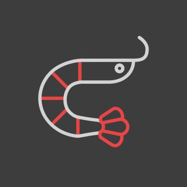 Karanlık arka planda karides vektör deniz ürünleri ikonu. Fast food burcu. Yemek pişirme web sitesi ve uygulama tasarımı, logo, uygulama, UI için grafik sembolü