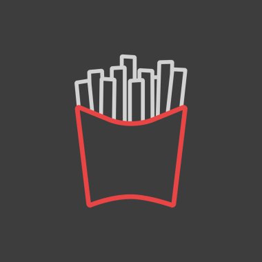 Koyu arkaplanda patates kızartması vektör simgesi. Fast food burcu. Yemek pişirme web sitesi ve uygulama tasarımı, logo, uygulama, UI için grafik sembolü