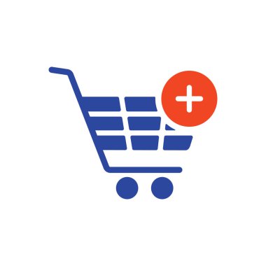 Alışveriş arabası sembolü artı ile birlikte. El arabasından ekle. E-ticaret tabelası. Web sitenizin tasarımı için grafik sembolü, logo, uygulama, UI. Vektör illüstrasyonu, EPS10.